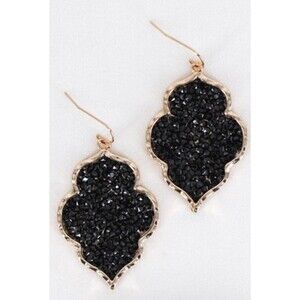 NWT Moroccan Pavé Drop Earrings Black on Gold